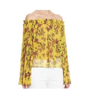 Scripted Yello Floral Off Shoulder Blouse Boho Made in USA medium
